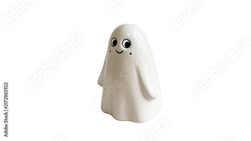 Foto Cute little white friendly ghost cartoon halloween character isolated on transpa