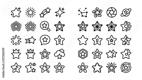 black line icons of various star shapes and symbols