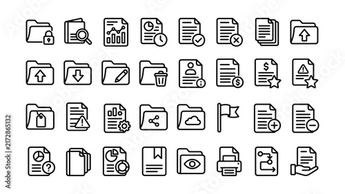 line style icons for file management and data organization on computer
