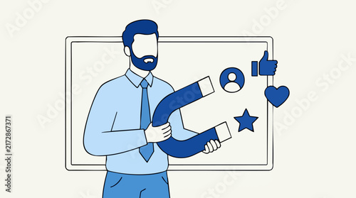 Digital marketing and customer acquisition with magnet illustration