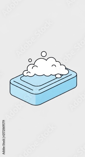 Flat Design Soap Bar with Bubbles Illustration.