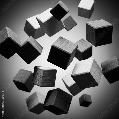 Floating Cubes in Abstract Monochrome Composition.