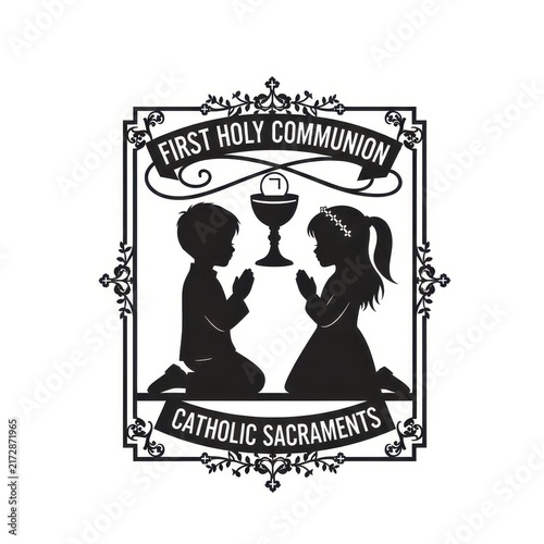First Holy Communion Catholic Sacraments Illustration.