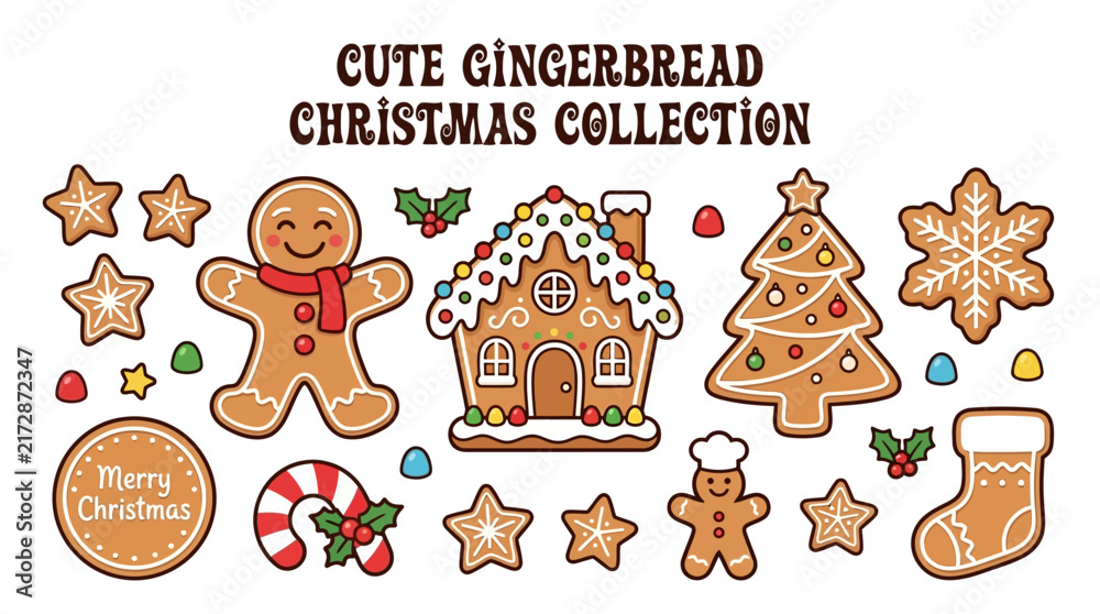 Fototapeta premium Cute gingerbread family and Christmas house illustration.