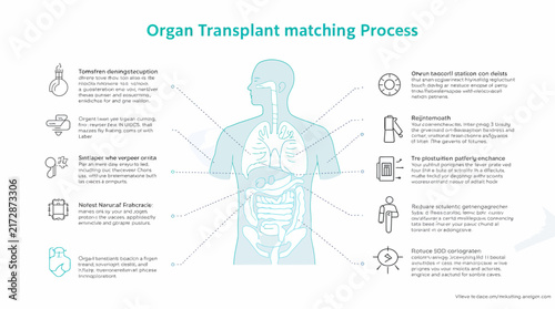 A medical infographic illustration showing human organ transplantation concepts with descriptive text and icons, ideal for healthcare education and medical brochures.