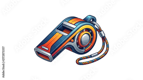 Фотография Isolated sports whistle with orange and blue accents, on transparent background,