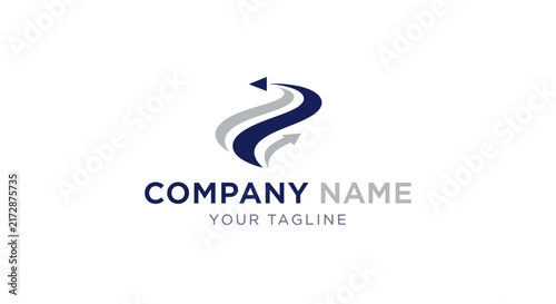 Modern abstract logo design with swirl and arrow for business branding.