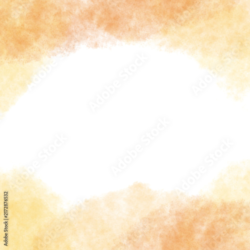 トップとボトムにぼんやりした水彩タッチの背景イラスト　オレンジカラー　白背景