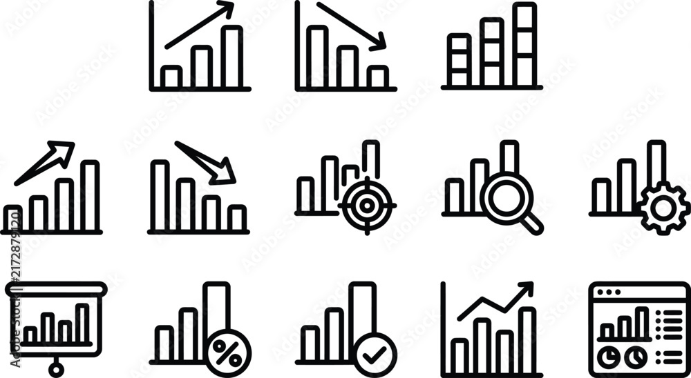 Obraz premium Business Growth and Financial Data Analysis Chart Icon Set