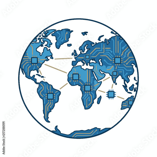 Global Network Circuit Board World Map Design.
