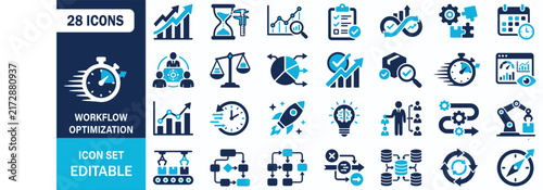 Workflow Optimization Icon Set Showing Business Process Automation Efficiency Analytics Growth Management Vector Illustration Collection
