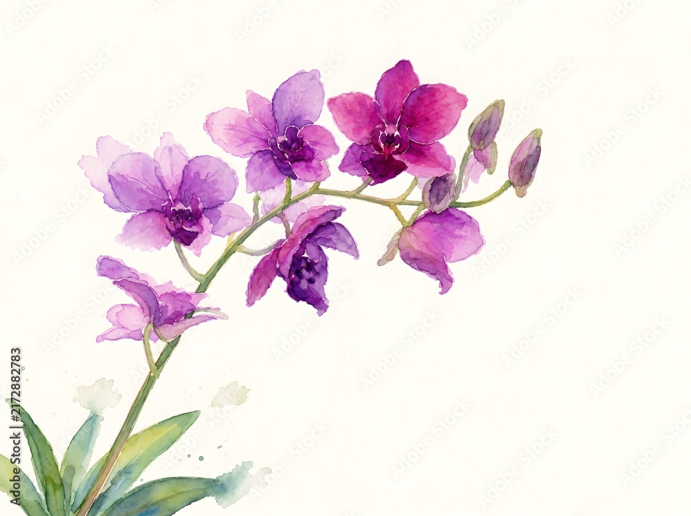 Obraz premium Purple Orchid Watercolor Background with Elegant Copy Space