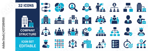 Company Structure Icon Set Showing Organization Hierarchy Corporate Management CEO Team Leadership Vector Illustration Collection