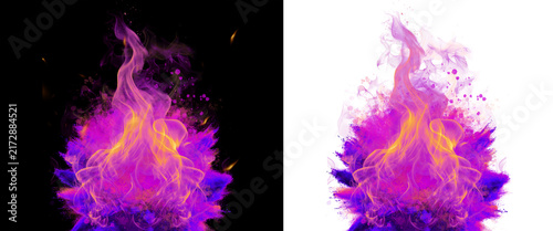Fotografía Abstract intense purple and orange fire flame pillar isolated on transparent bac