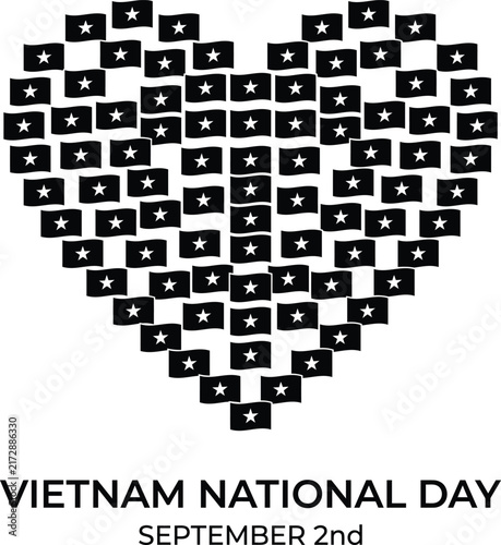 Vietnam National Day September 2nd Heart Shape Flag Pattern Vector Illustration