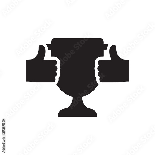 trophy cup icon with thumbs up gestures representing success and win
