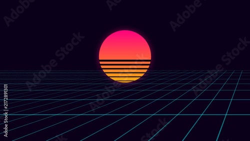 Synthwave Sunset Grid - Retro 80s Neon Horizon Loop