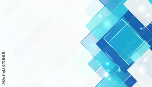 3D blue glass cubes overlapping on white gradient background for modern design elements