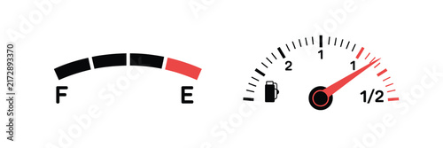 Fuel Gauge Icons, Gas Meter Dashboard Indicators and Vehicle Fuel Level Vector Symbols