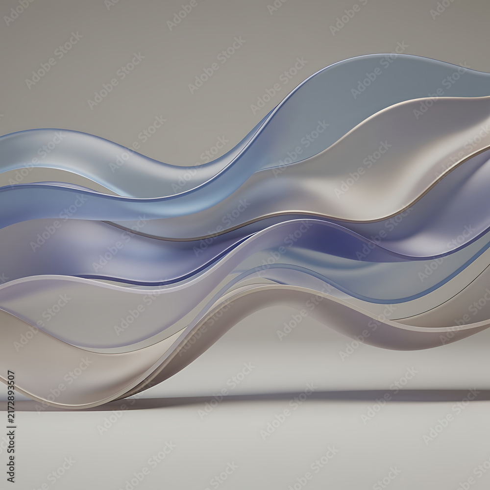 Fototapeta premium Abstract 3D Flowing Waves in Soft Blue and Lavender Tones