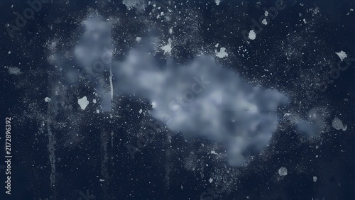 Abstract dark blue background with white paint splatter and soft glowing light effects.