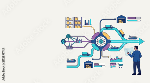 Modern business professional analyzing data with futuristic technology integration.