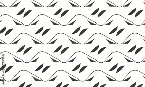 Black and White Seamless Wavy Stripe Pattern with Flying Bird Silhouettes Vector Repeat