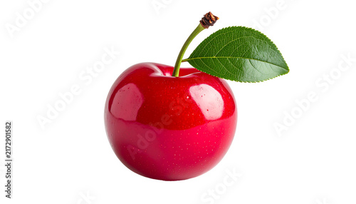 Close-up of a ripe red acerola cherry showing its smooth glossy skin, isolated on transparent background