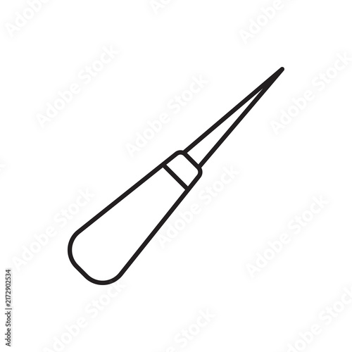 Canvas Print Minimalist line art icon of a pointed leather stitching awl tool with a wooden handle