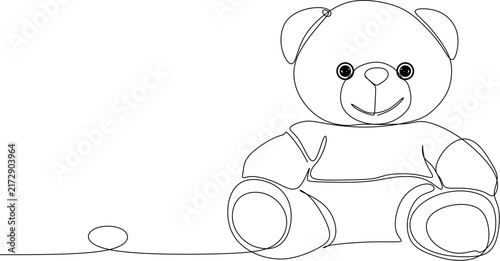 Continuous one line drawing of cute teddy bear toy, stuffed plush animal concept vector illustration