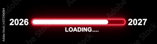  New year 2027 loading bar animation Year changing from 2026 to 2027. Loading bar from 2026 to 2027 new year transfer animation. Almost reaching New Year on black background.