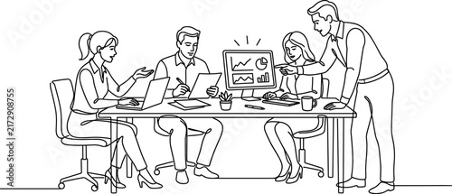 Business Team Meeting Discussing Growth Charts on Computer Screen