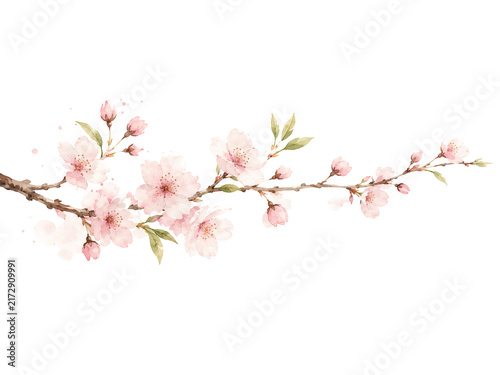 Delicate Pink Cherry Blossoms Adorning a Twig Branch Evoking Springtime Renewal and Ephemeral Beauty Perfect for Delicate Designs and Serene Compositions.