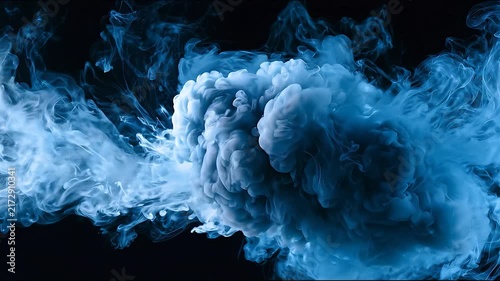 Dynamic Blue Ink Plume Swirling Through Dark Water With Mesmerizing Abstract Smoke Motion