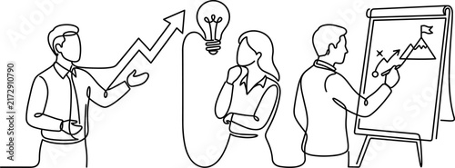 Business team planning strategy growth chart light bulb idea and whiteboard presentation
