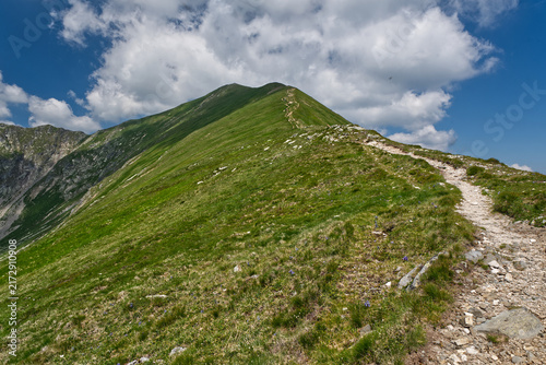 Hiking trail to Bystra hill summit in Western Tatras mountains in Slovakia
