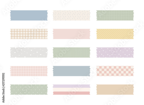 Cute Pastel Pattern and Solid Masking Washi Tape 15 Piece Set