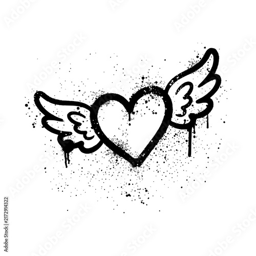 Graffiti Spray Paint Heart Wings Stencil Illustration Love Flying Street Art