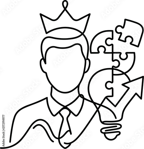 Businessman King Crown Puzzle Pieces Lightbulb Idea Business Strategy Innovation Concept