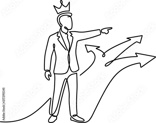 Businessman King Points Direction with Forked Road Path Decision Making