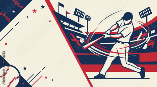 Baseball player swinging bat in stadium action for a Banner Template