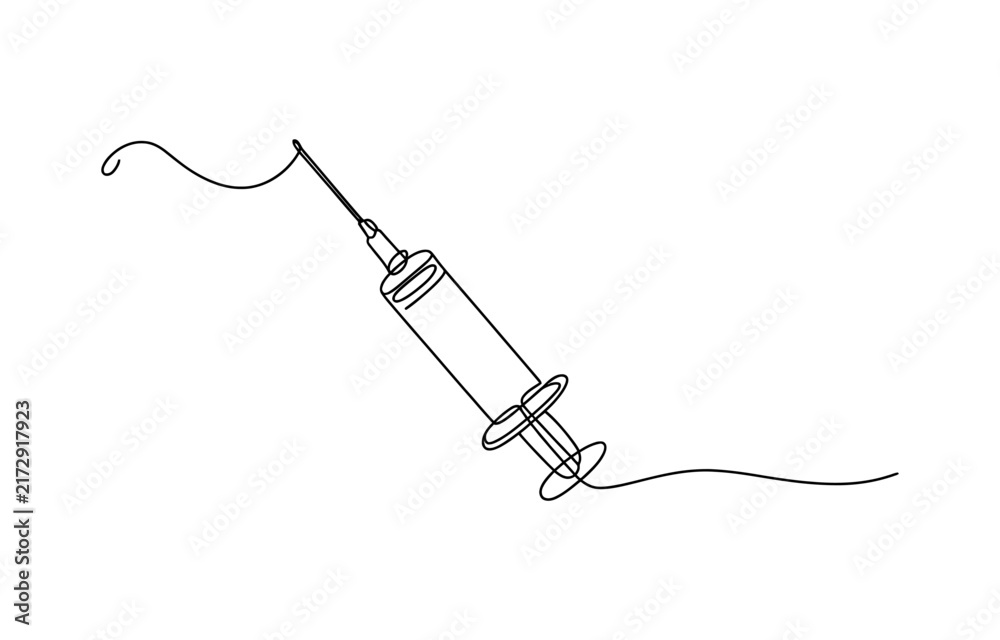 Obraz premium Continuous single line drawing of a medical syringe