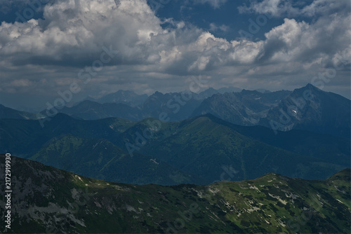 High Tatras mountains from Bystra hill summit in Western Tatras mountains in Slovakia