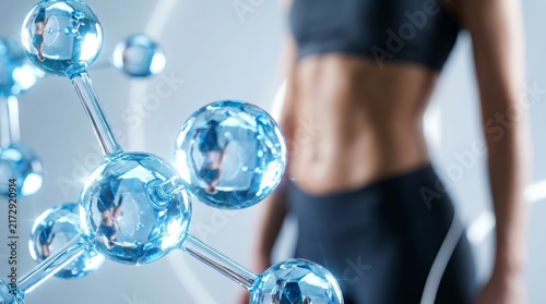 Somatotropin hormone and growth hormone molecules concept for female fitness and body sculpting science.