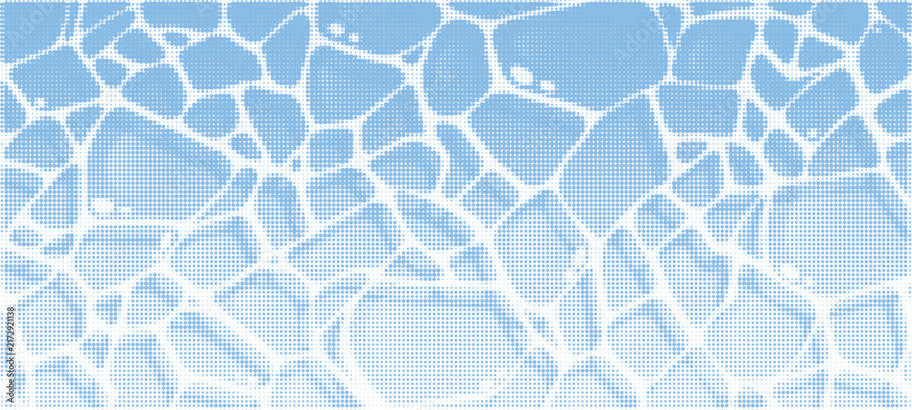 Obraz premium Pool water surface with halftone pattern and dotted texture on abstract summer background. Ocean ripples and vintage wave effects with blue tones for beach vacation banner design.
