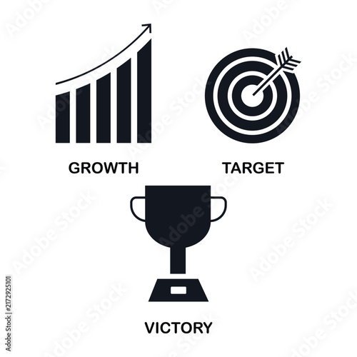 Growth Target and Victory Icons – Business Success and Achievement Vector Set