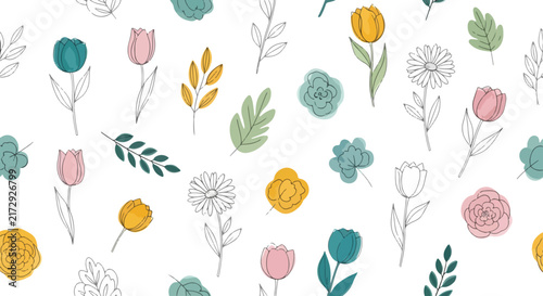 Artistic Spring Flower Pattern with Modern Organic Elements