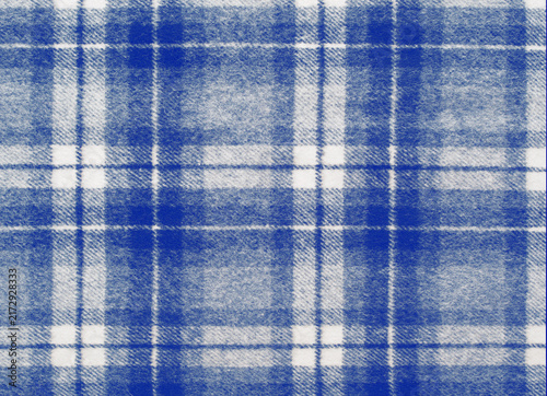 Blue and White Plaid Wool Fabric Texture, Winter Background