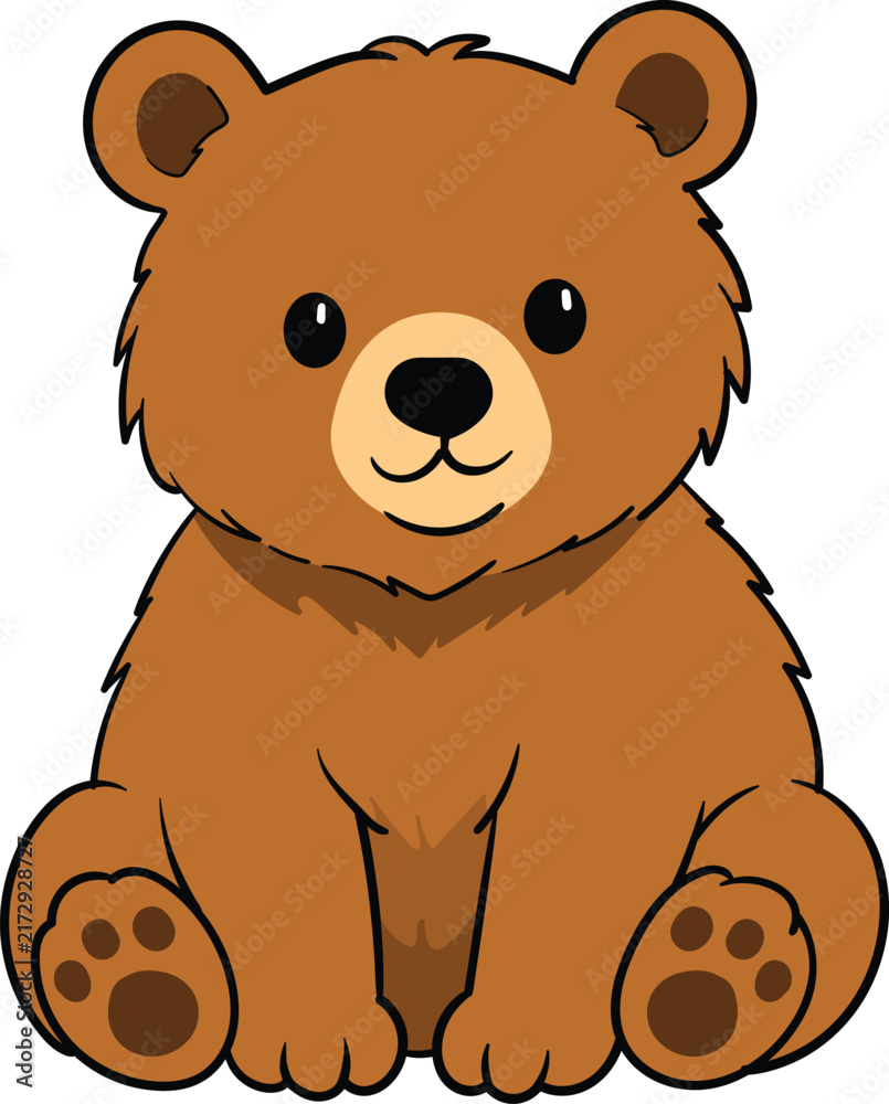 Obraz premium Cute Brown Bear Cub Illustration Featuring a Friendly Sitting Forest Animal Character Design for Children