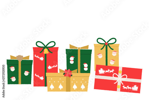 クリスマス柄のラッピングをしたプレゼントボックス